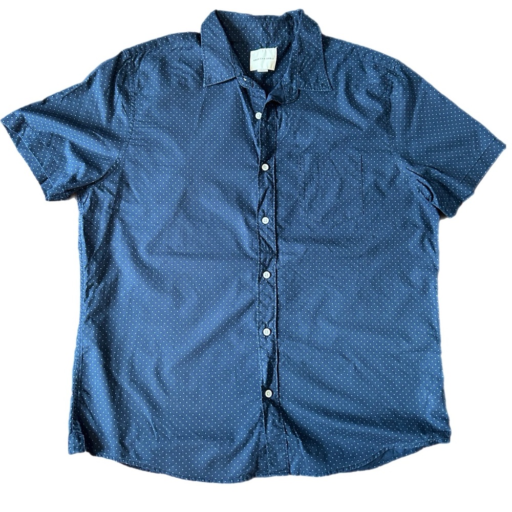 2 for $10⭐️ AE Short Sleeve Button Down collar Shirt blue light blue mini dots
